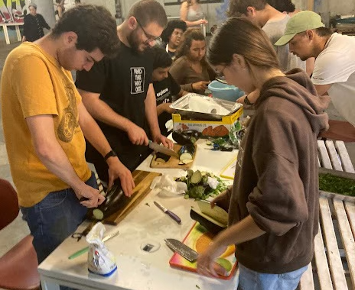 Group of young adults cooking meals